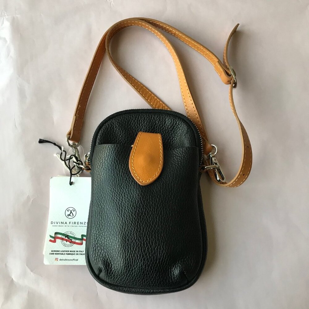 Divina Firenze Italian Genuine Leather Crossbody Black  Made in Italy - Picture 2 of 7